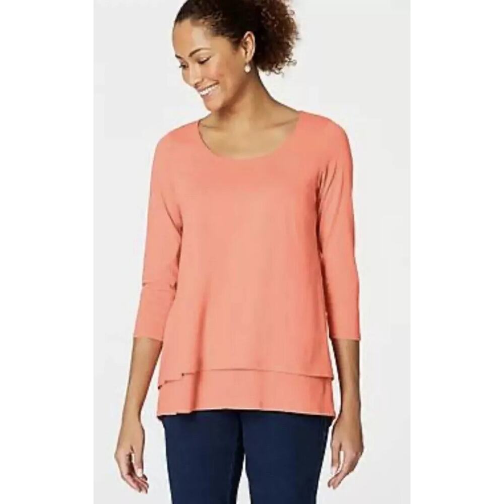 Pure Jill Size M Elliptical Layered Top Peach 3/4 Sleeve Cotton Modal J Jill